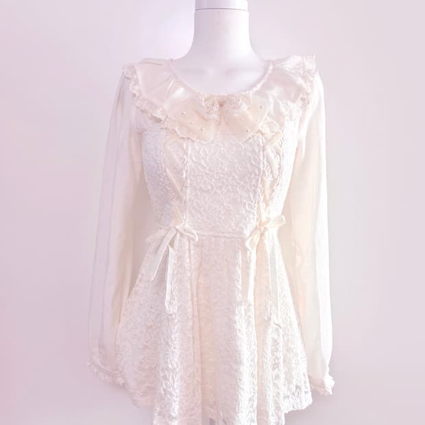 빈티지 리즈리사 리본 프릴 레이스 원피스 히메갸루 양산형 