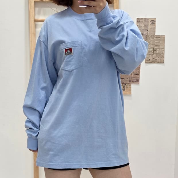 [프립]XL/벤데이비스 포켓  긴팔 티셔츠 하늘색