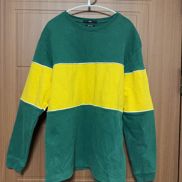 일본 빈티지 그린 옐로우 럭비 스타일 맨투맨 긴팔 티셔츠
