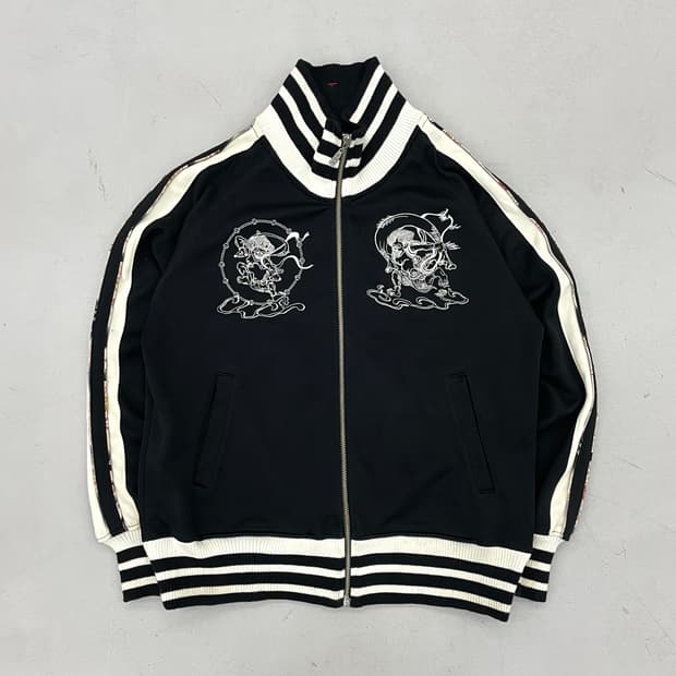 카라쿠리 타마시 하이넥 오니 풍신 자수 오리엔탈 스카쟌 져지