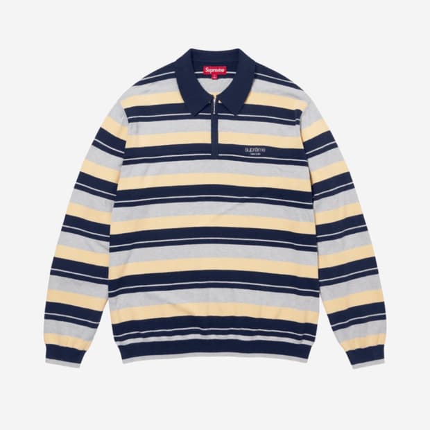 [S] 슈프림 스트라이프 집 롱슬리브 폴로 네이비