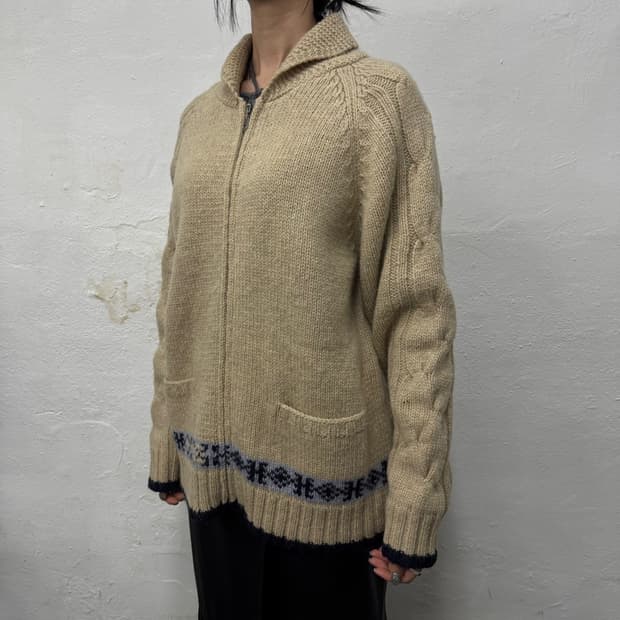 DELOBEAN 베이지컬러 숄카라 코위찬 집업 가디건