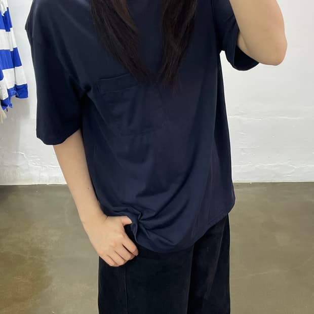 COOR 네이비 포켓 반팔티 라지