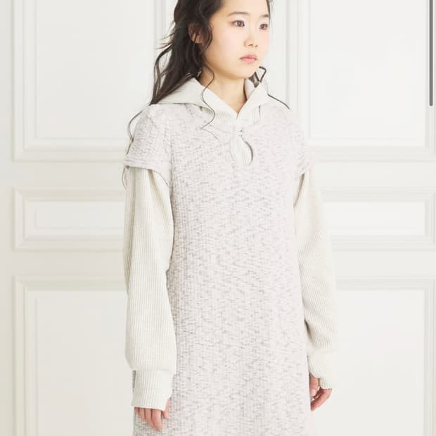 세트판매★원피스+후드 라이트그레이/오트