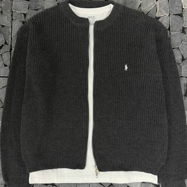 폴로 차콜 크롭 니트집업 L