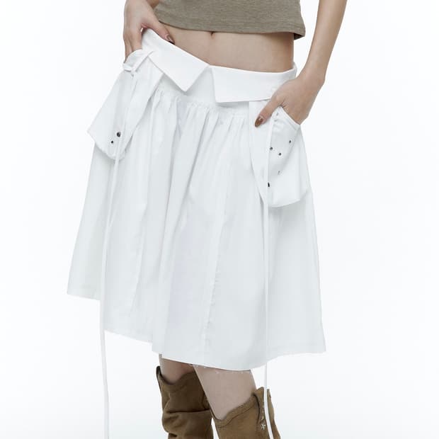 러프넥 아웃포켓 플리츠 스커트