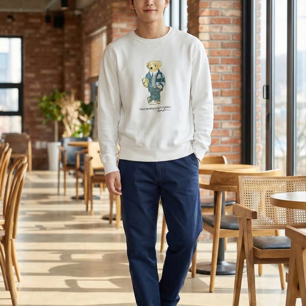 폴로 랄프로렌 신형 폴로베어 맨투맨 화이트_L