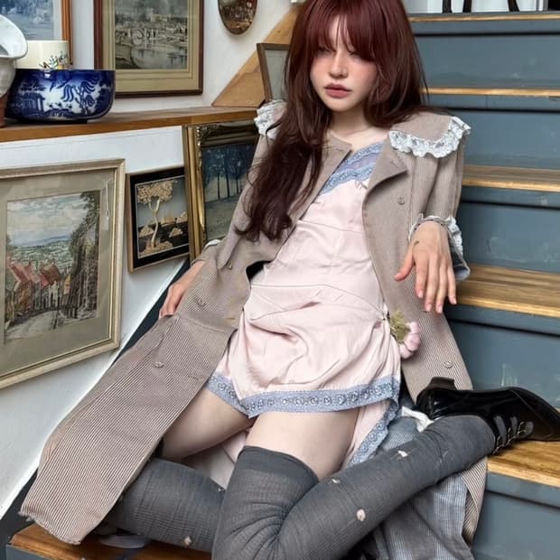 프레클 러플 레이스 트렌치코트 자켓 브라운 