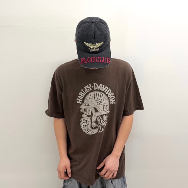 할리데이비슨 프린팅 반팔 브라운