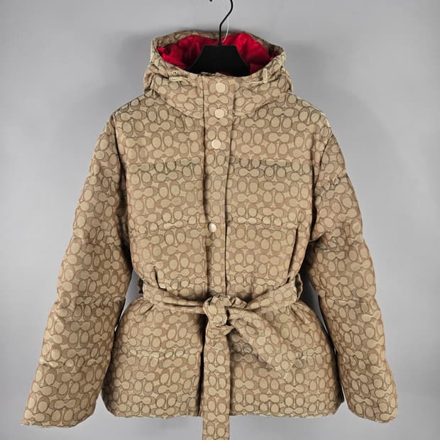 COACH 코치 로고 시그니처 자카드 덕 다운 푸퍼 패딩 S 정품