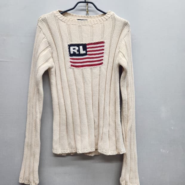 폴로진스 빅로고 성조기 골지 코튼 니트 M(S~M)