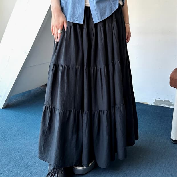 Natural cotton rayon panel wide skirt
