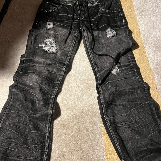 "Vintage” lace up flare fit denim pants