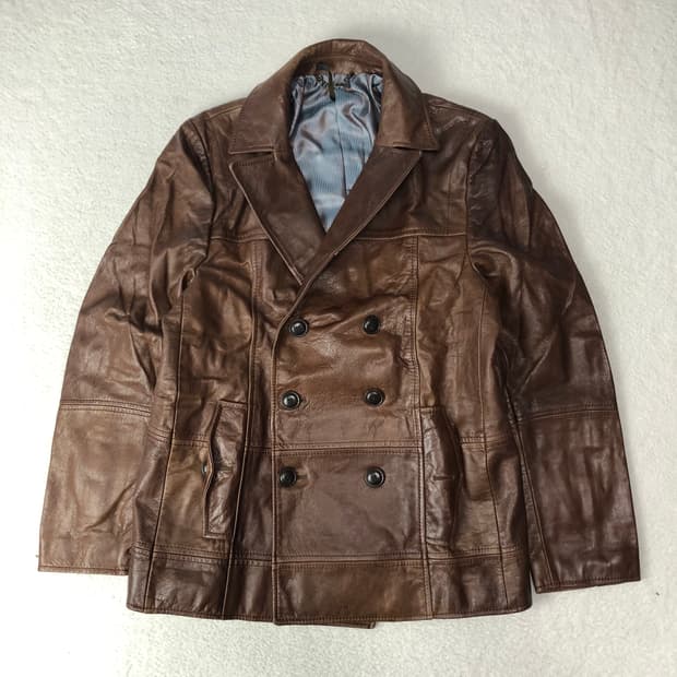 빈티지 더블브레스티드 피코트 타입 레더자켓 