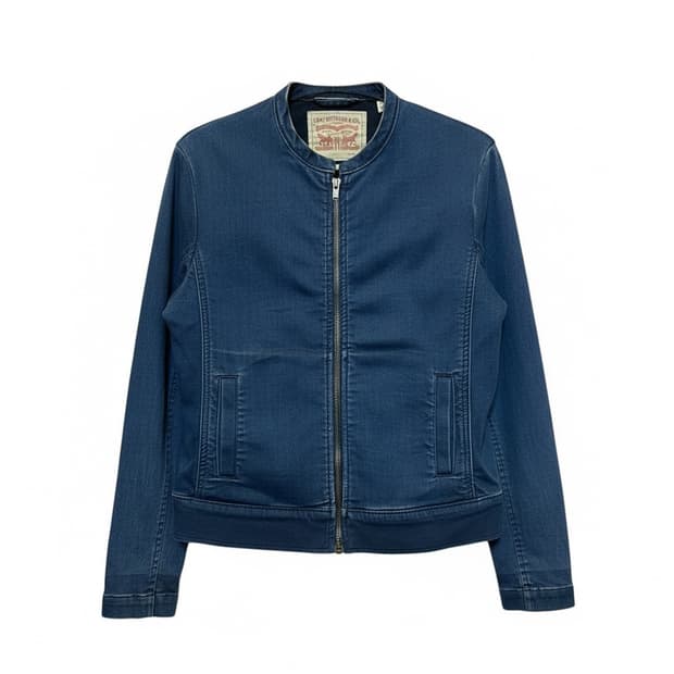리바이스 데님 바이커 자켓 라인절개 소매지퍼 디테일 인디고블루