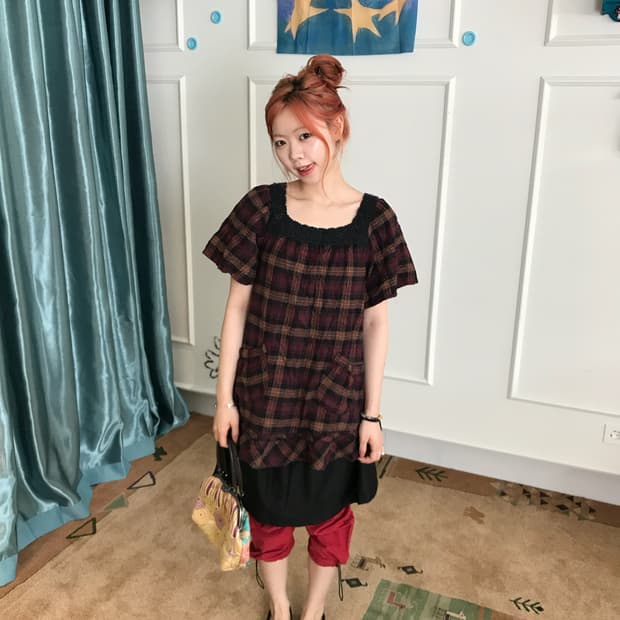 퍼플&브라운 체크 패턴이 돋보이는 빈티지 무드- 모리걸 코디셋💟 