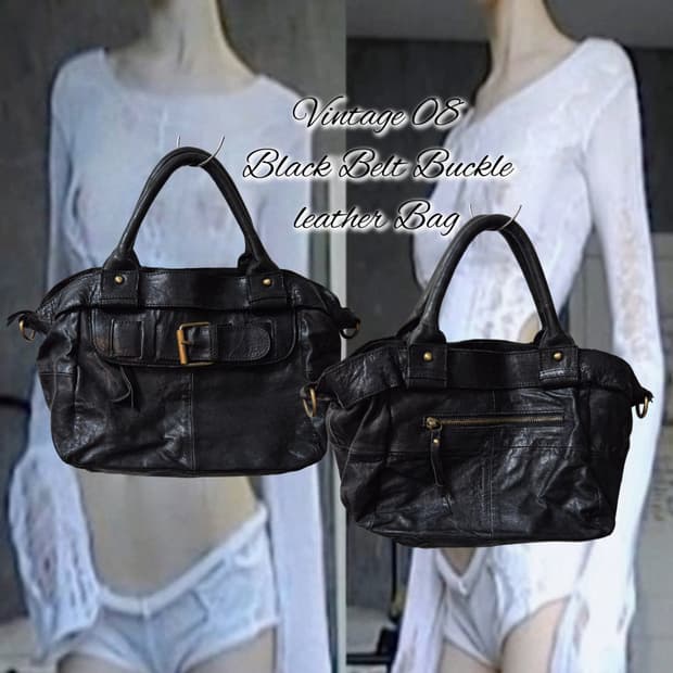 Vintage 08 Black Belt Buckle leather Bag