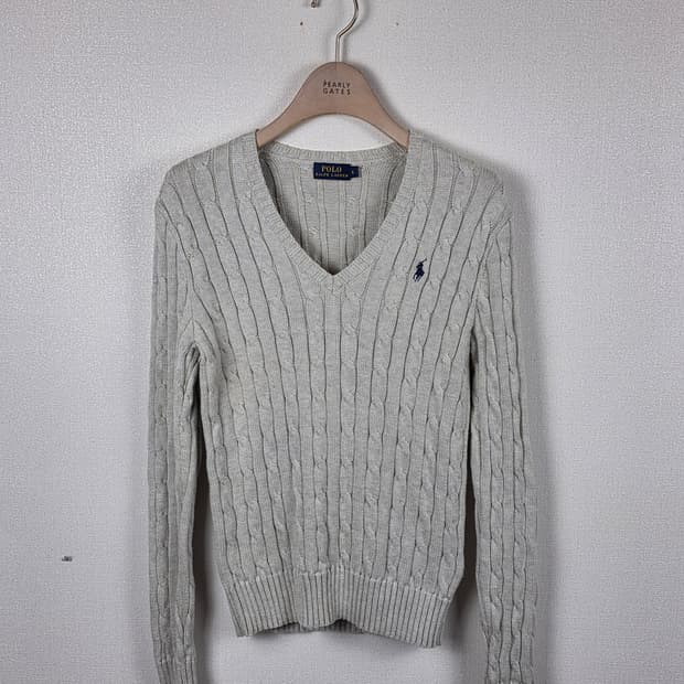 폴로랄프로렌 여성 브이넥 케이블니트 꽈배기니트 그레이 S