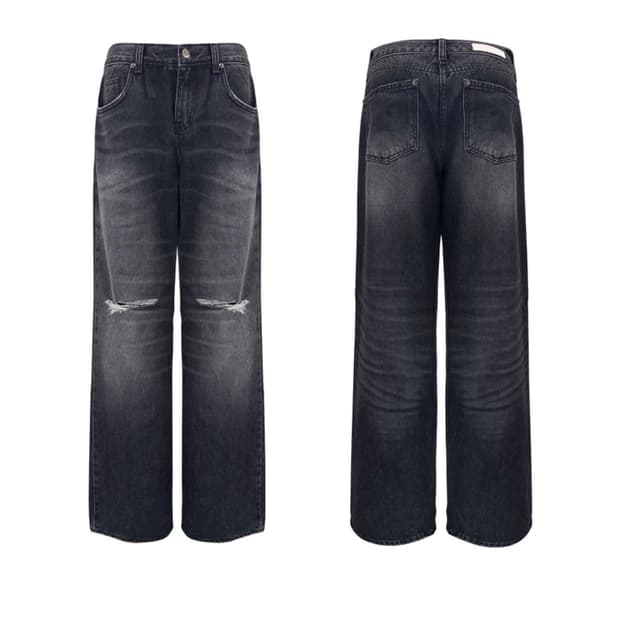 TOH 데미지 워싱 블랙 데님 와이드 팬츠 odor오도어 3