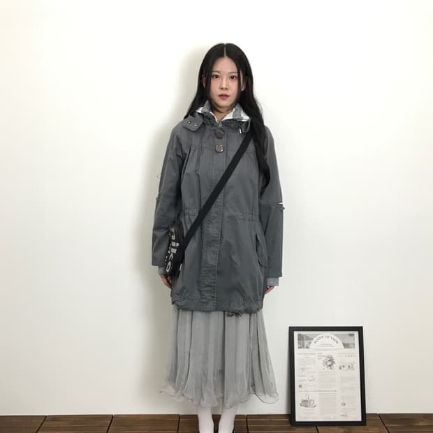 Jpn Mori Girl Dark Grey Drawstring Coat