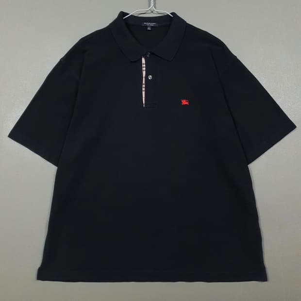 버버리 크레스트 기사 로고 노바체크 네이비 반팔 카라티 폴로 피케 셔츠