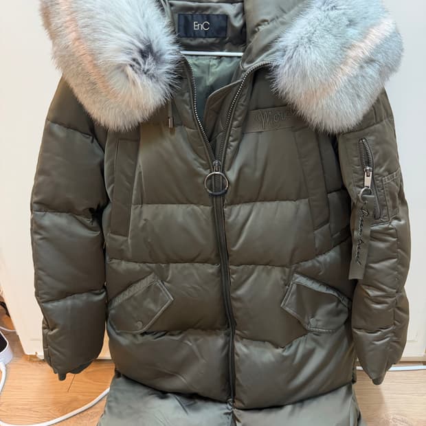 EnC 카키 그레이 롱패딩 오리털 폭스퍼