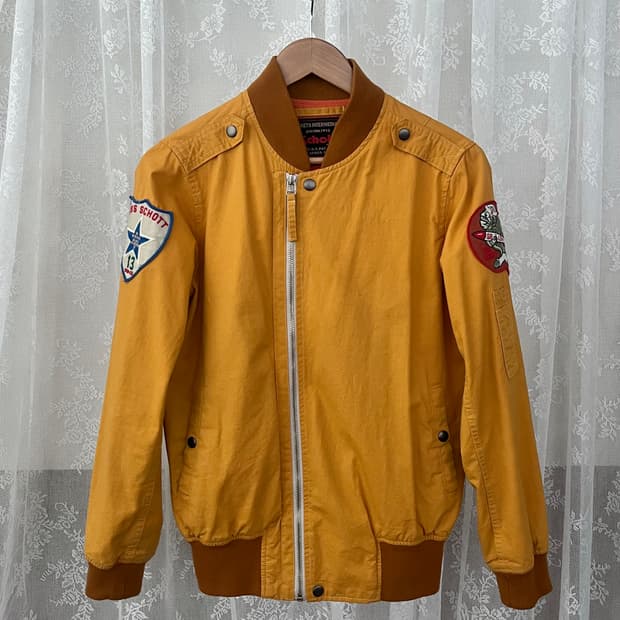 XS) 쇼트 Schott 코튼 봄버 자켓 머스타드