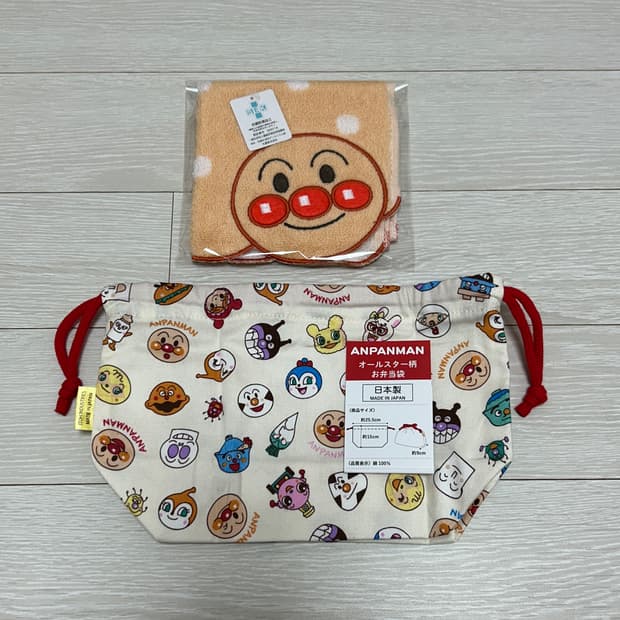 호빵맨 다이컷 핸드타월 손수건 + 조이개 파우치 일괄