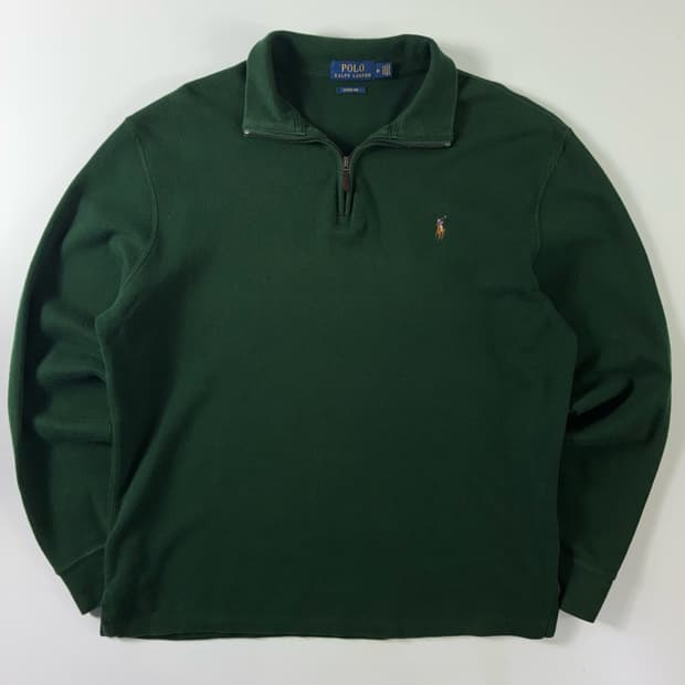 Polo  폴로 랄프로렌 자수 코튼 에스테이트립 그린 반집업 니트 
