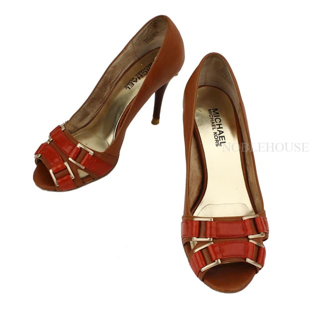 마이클코어스 카멜브라운&오렌지 오픈토 펌프스 5 1/2M