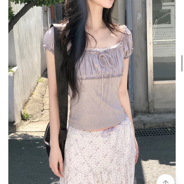 레이스 셔링 퍼프 반팔 티셔츠 블라우스