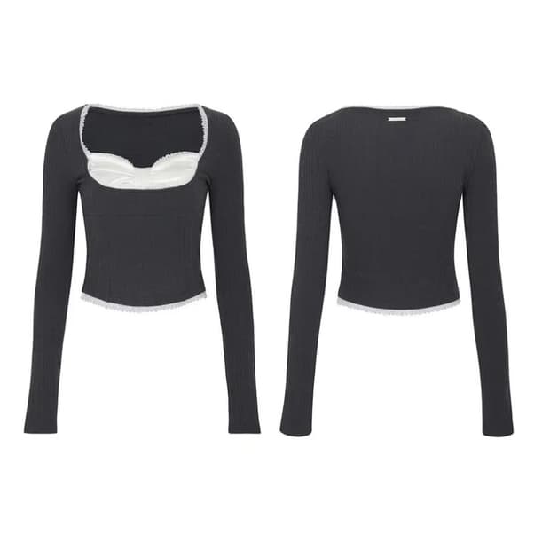 새상품) 페인오어플레져 데이지 리본 탑 차콜 m