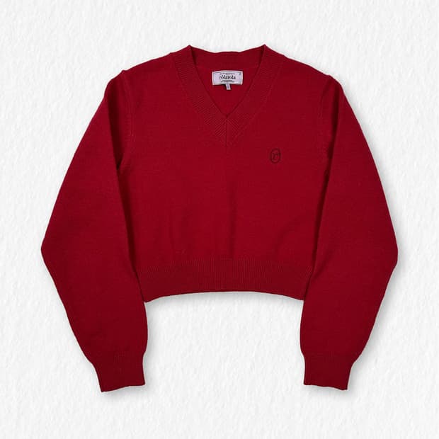 로라로라 크롭 브이넥 니트