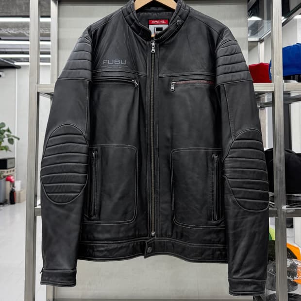 Fubu 00s 리얼 레더 램스킨 바이커 자켓 블랙