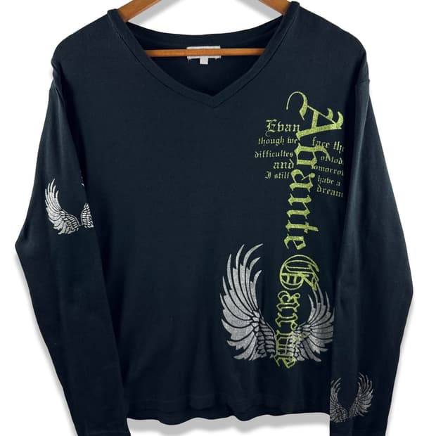 JPN 펑크 글리터 레터링 날개 롱슬리브3023