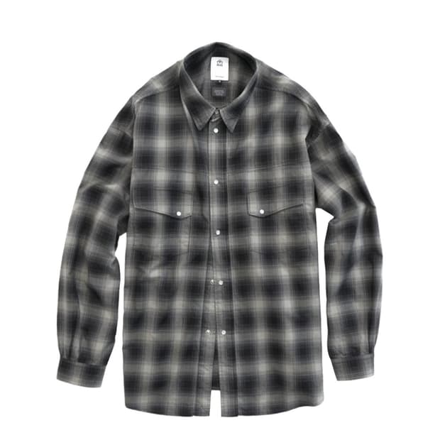 3) 폴리테루 루즈드 체크 셔츠 웨스턴 차콜 옴브레