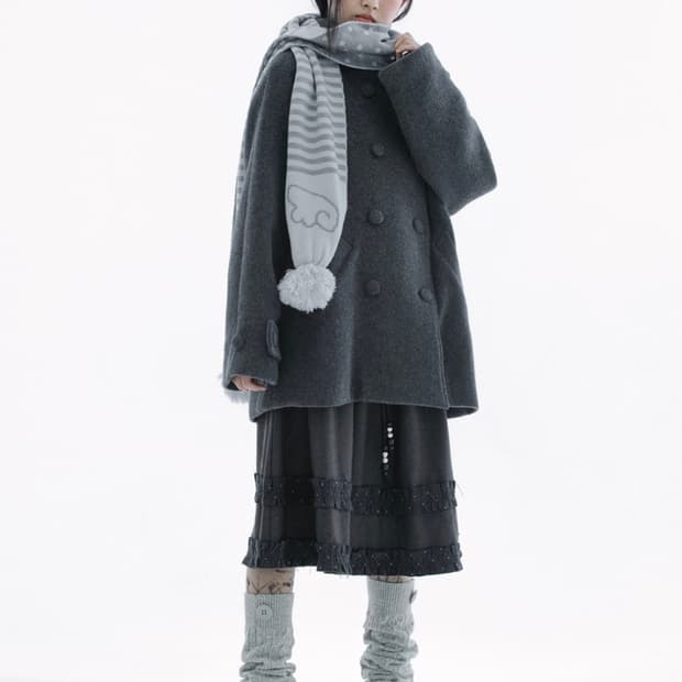 허그유어스킨 아가일 케이프 미디 스커트 차콜