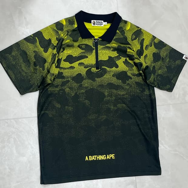 베이프 올 카모 패턴 반집업 반팔 셔츠 L