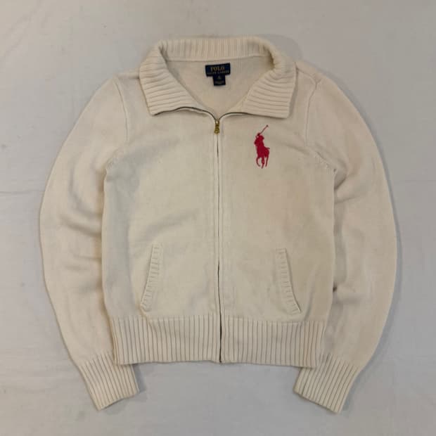 폴로 랄프로렌 빅포니 코튼 니트집업 아이보리 핑크