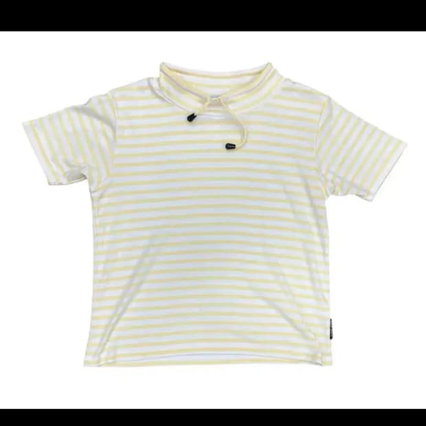 우드월드 스트라이프 옐로우 모크넥 반팔티 M