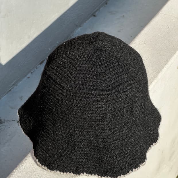 [F] 블랙 울 니트 버킷햇 모자