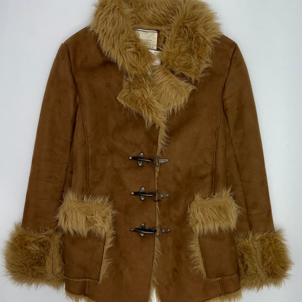 빈티지 카멜 롱 퍼 자켓