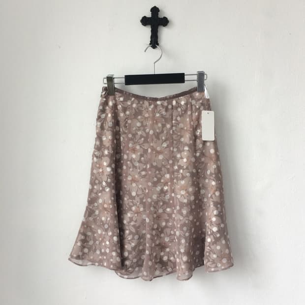 Dot flower pattern mixed midi skirt