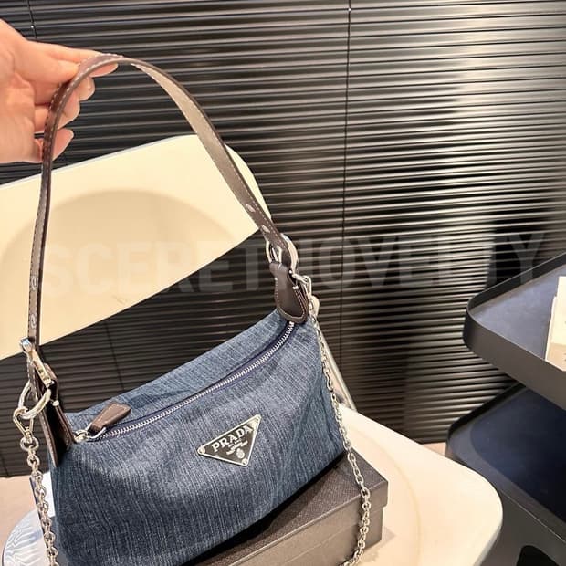 프라다 데님 체인 숄더 크로스 백 