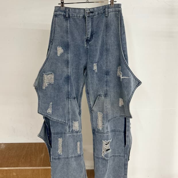 에이스 컷 아웃 카고 데님 팬츠 