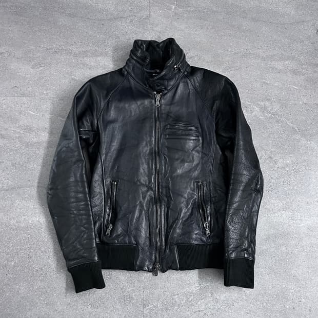 준 하시모토 히든 후디 하이넥 램스킨 자켓