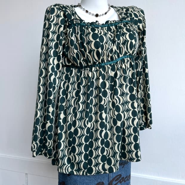 my-ing 딥그린 시그니처 패턴 블라우스