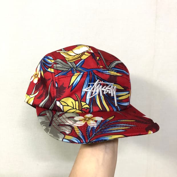 스투시 플로럴 하와이안 5패널 캠프캡 볼캡 모자 _ 레드