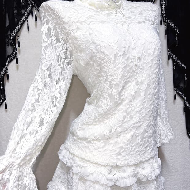 로맨틱고딕 로걀 갸루 로리타 엔젤릭 화이트 레이스 프릴 블라우스 페어리