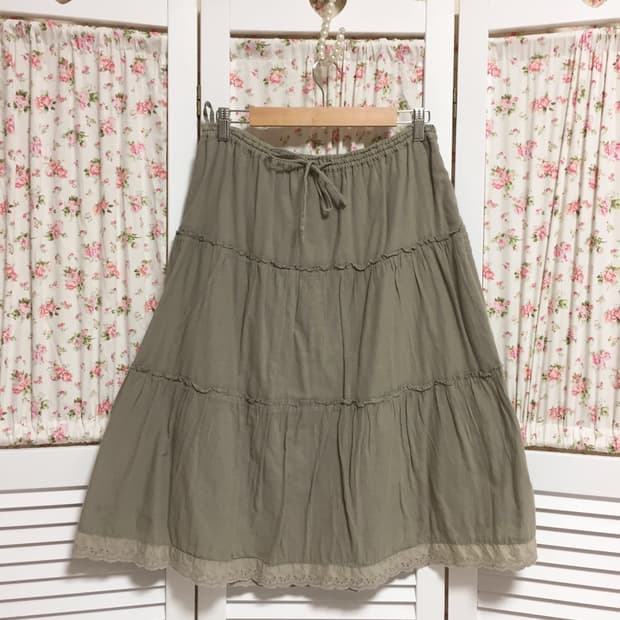 빈티지 모리걸 카키 스커트